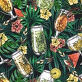 Exotic cocktails pattern seamless colorful