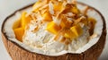 Exotic Coconut Bowl with Mango Ice Cream and Toasted Flakes