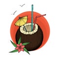 Exotic coconut cocktail. Vector Illustration