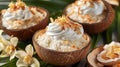 Exotic Coconut Rice Pudding with Whipped Cream and Toasted Almonds