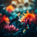 exotic colibri hummingbird on a flower tropic garden, generative AI