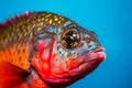 Exotic colorful fish on azure marine background. Generate ai