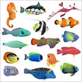 Exotic colorful tropical fish fishes collection set isolated. Royalty Free Stock Photo