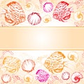 Exotic coral fishes and shells illustration text strip Royalty Free Stock Photo
