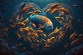 Exotic coral reef fish flock in the shape of a heart Royalty Free Stock Photo