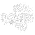Exotic, decorative fish, line pattern. Sketch for adult anti-stress coloring page, t-shirt emblem, logo or tattoo with doodle