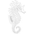 Exotic, decorative fish seahorse, line drawing. Sketch of adult anti-stress coloring book, t-shirt emblem, logo or tattoo