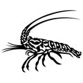 Exotic, decorative fish shrimp lobster. T-shirt, logo or tattoo emblem with design elements, black outline on a white background Royalty Free Stock Photo