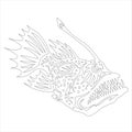 Exotic, decorative piranha fish, line drawing. Sketch of adult anti-stress coloring book, t-shirt emblem, logo or tattoo