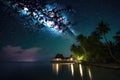 exotic destination with a view of the night sky, stars shining brightly