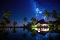 exotic destination with a view of the night sky, stars shining brightly