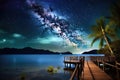 exotic destination with a view of the night sky, stars shining brightly