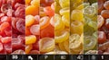 Exotic dried fruits in realistic lighting on dark background, showcasing variety and richness
