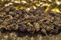 Exotic dried tea from china. Different varieties of rare black and green teas. Puerh, Tieguanyin, Da Hong Pao, Oolong