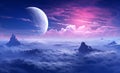 exotic fantasy landscapes, panorama, romantic moonlit