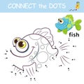 Exotic Fish. Dot to dot Game with answer. Connect the dots by numbers to draw the Fish. Logic Game and Coloring Page with cartoon