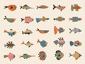 Exotic fish. Marine underwater life recent vector stylized illustrations with fishes