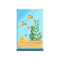 Exotic fishes in tall glass aquarium with sand