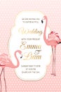 Pink flamingo birds wedding invitation card frame