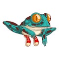 Exotic Frog, isolated vector illustration. Vivid tropic froglet. Calm sitting turquoise frog. A poisonous froglet Royalty Free Stock Photo