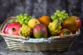 Exotic fruit, khaki, mango, pitahaja, pomegranate on a white background Royalty Free Stock Photo