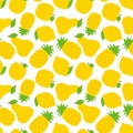 Exotic fruit seamless pattern. Sweet pineapple, pear and apple. Yellow lemon. Fashion design. Food print for dress, textile,