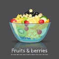 Full fruit salad glass bowl on black backdrop Royalty Free Stock Photo