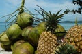 Exotic fruits on a background of sea