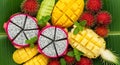 Exotic Fruits Dragon Fruit Mango Pineapple. Royalty Free Stock Photo