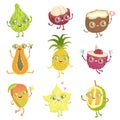 Exotic Fruits Girly Cartoon Characters Set