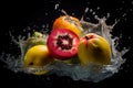 Exotic fruits splash. Generate AI