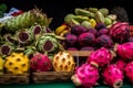 Exotic fruits stall market basket. Generate Ai Royalty Free Stock Photo