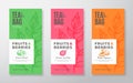 Exotic Fruits Tea Labels Set. Abstract Vector Packaging Design Layouts Bundle. Modern Typography, Hand Drawn Tea Leaves