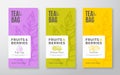 Exotic Fruits Tea Labels Set. Vector Packaging Design Layouts Bundle. Modern Typography, Hand Drawn Tea Leaves, Figs