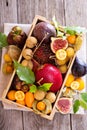 Exotic fruits in a wooden crate Royalty Free Stock Photo