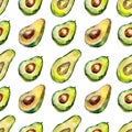 Exotic green avocado wild fruit in a watercolor style pattern. Royalty Free Stock Photo
