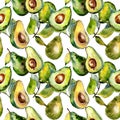 Exotic green avocado wild fruit in a watercolor style pattern. Royalty Free Stock Photo