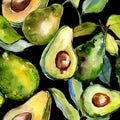 Exotic green avocado wild fruit in a watercolor style pattern. Royalty Free Stock Photo