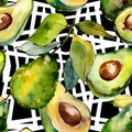 Exotic green avocado wild fruit in a watercolor style pattern. Royalty Free Stock Photo