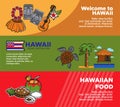 Exotic Hawaii travel destination promotional horizontal posters set