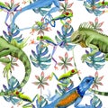 Exotic iguana pattern in a watercolor style.