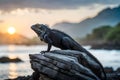 Exotic iguana on top of a rock