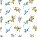 Exotic iguana wild animal. Watercolor background illustration set. Seamless background pattern. Royalty Free Stock Photo