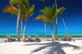 Exotic island beach with palm trees on the Caribbean Sea shore, summer tropical panorama landscape. Punta Cana, Bavaro resort, Royalty Free Stock Photo