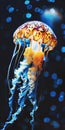 An exotic jellyfish with leopard colors floating through the depths of the ocean, beautiful and poisonous Royalty Free Stock Photo