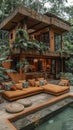 Exotic jungle bungalow with open-air design natural materials