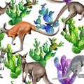 Exotic kangaroo wild animal pattern in a watercolor style.