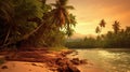 exotic landscape, palm trees mountains. Generative AI Royalty Free Stock Photo