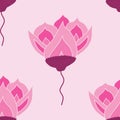 Exotic Large Hand Drawn Pink Flower Vector Seamless Pattern