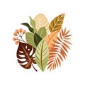 Exotic Leaf Foliage Grouping Illustration, Graphic Composition on White Background, Tropical Pattern Royalty Free Stock Photo